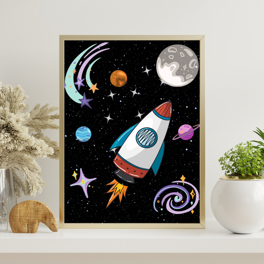 Rocket in Space Decorative Digital Poster