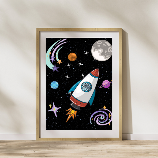 Rocket in Space Decorative Digital Poster